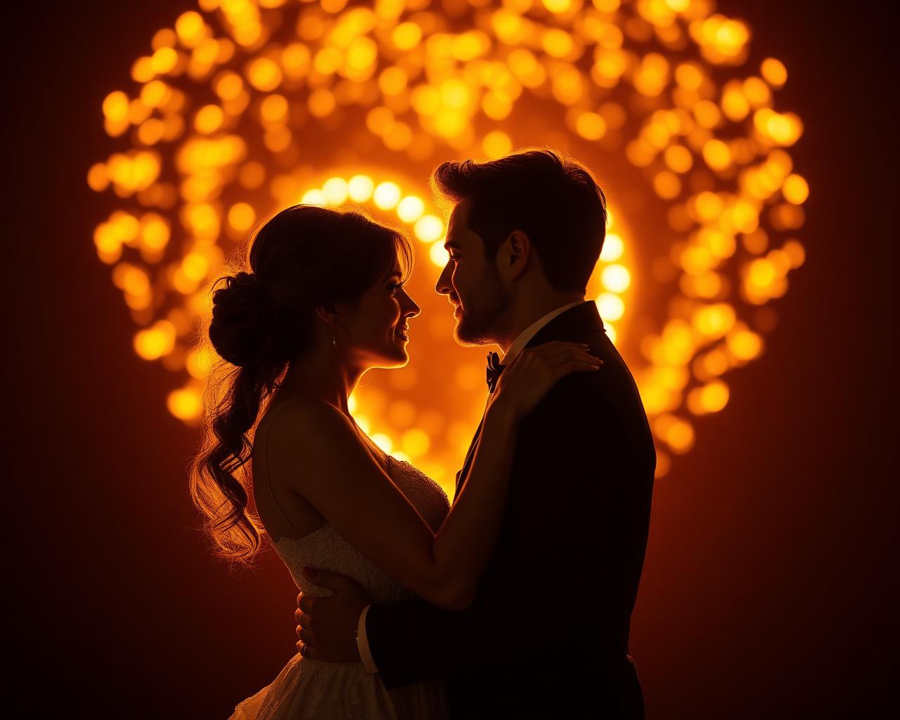 Loveify Matchmaking koppel omringd door gouden lichtjes